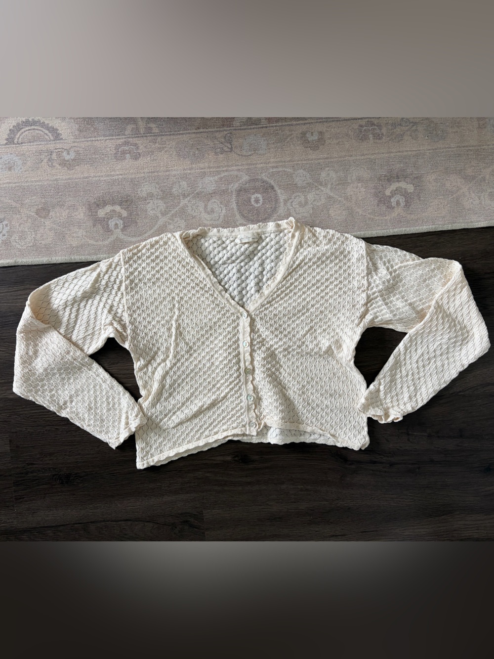 Rylee + Cru Cream Crochet Textured Button Cardigan
